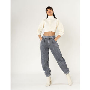 Jean baggy à jambes larges en denim coton délavé stretch