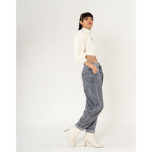 Jean baggy à jambes larges en denim coton délavé stretch