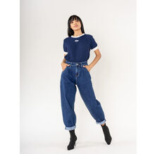 Jean baggy à jambes larges en denim coton délavé stretch