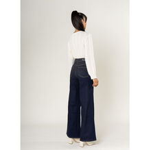 Jean Wide Leg taille haute en denim de coton stretch