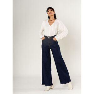 Jean Wide Leg taille haute en denim de coton stretch