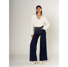 Jean Wide Leg taille haute en denim de coton stretch
