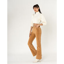 Pantalon bootcut taille haute en velours côtelé extensible