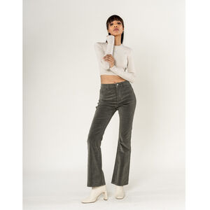 Pantalon bootcut taille haute en velours côtelé extensible