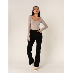 Pantalon bootcut taille haute en velours côtelé extensible