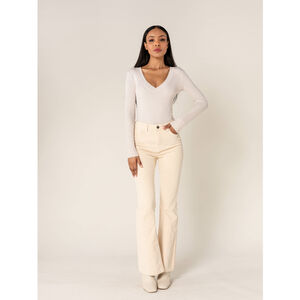 Pantalon bootcut taille haute en velours côtelé extensible