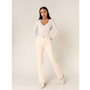 Pantalon bootcut taille haute en velours côtelé extensible