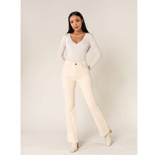 Pantalon bootcut taille haute en velours côtelé extensible