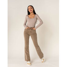 Pantalon bootcut taille haute en velours côtelé extensible