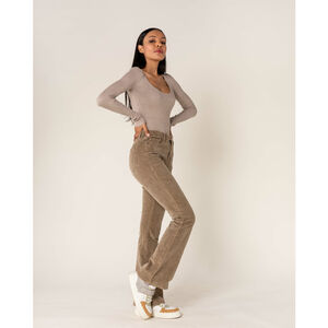 Pantalon bootcut taille haute en velours côtelé extensible