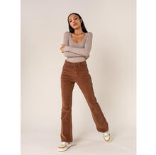 Pantalon bootcut taille haute en velours côtelé extensible