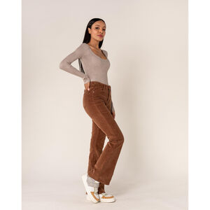 Pantalon bootcut taille haute en velours côtelé extensible