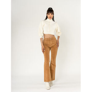 Pantalon bootcut taille haute en velours côtelé extensible