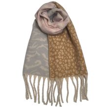 Écharpe modèle hiver bicolore avec motif léopard et zèbre à grosses franges - 3 pièces