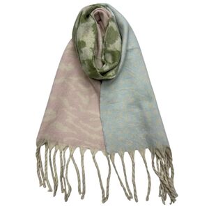 Écharpe modèle hiver bicolore avec motif léopard et zèbre à grosses franges - 12 pièces