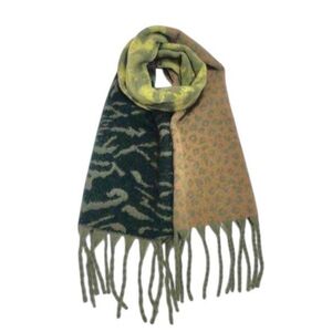 Écharpe modèle hiver bicolore avec motif léopard et zèbre à grosses franges - 12 pièces