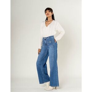 Jean WIDE à taille haute et stretch et poches plaquées avec boutons dorés