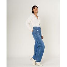 Jean WIDE à taille haute et stretch et poches plaquées avec boutons dorés