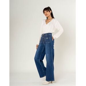 Jean WIDE à taille haute et stretch et poches plaquées avec boutons dorés