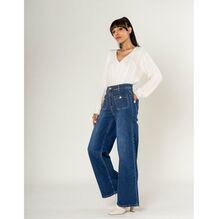 Jean WIDE à taille haute et stretch et poches plaquées avec boutons dorés