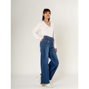 Jean WIDE à taille haute et stretch et poches plaquées avec boutons dorés