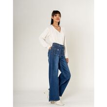 Jean WIDE à taille haute et stretch et poches plaquées avec boutons dorés