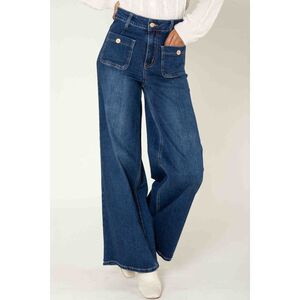 Jean WIDE à taille haute et stretch et poches plaquées avec boutons dorés