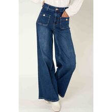 Jean WIDE à taille haute et stretch et poches plaquées avec boutons dorés