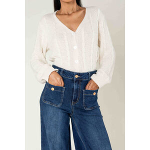 Jean WIDE à taille haute et stretch et poches plaquées avec boutons dorés