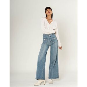 Jean WIDE à taille haute et stretch et poches plaquées avec boutons dorés