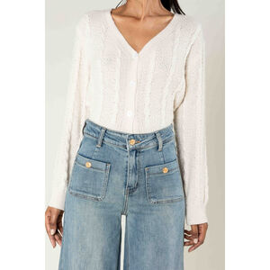 Jean WIDE à taille haute et stretch et poches plaquées avec boutons dorés