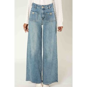 Jean WIDE à taille haute et stretch et poches plaquées avec boutons dorés