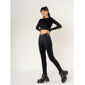 Legging stretch taille haute sans zip avec poches arrière pratiques