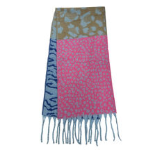Écharpe modèle hiver bicolore avec motif léopard et zèbre à grosses franges - 3 pièces