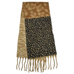 Écharpe modèle hiver bicolore avec motif léopard et zèbre à grosses franges - 3 pièces