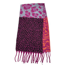 Écharpe modèle hiver bicolore avec motif léopard et zèbre à grosses franges - 3 pièces