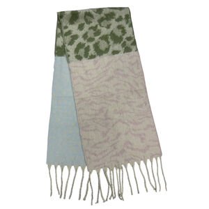 Écharpe modèle hiver bicolore avec motif léopard et zèbre à grosses franges - 3 pièces
