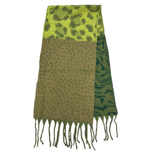 Écharpe modèle hiver bicolore avec motif léopard et zèbre à grosses franges - 3 pièces