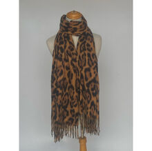 Écharpe à imprimé léopard en laine et viscose avec des franges