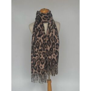 Écharpe à imprimé léopard en laine et viscose avec des franges