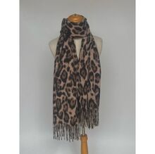 Écharpe à imprimé léopard en laine et viscose avec des franges