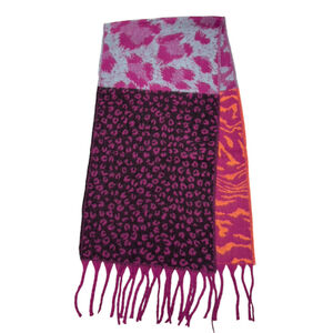 Écharpe modèle hiver bicolore avec motif léopard et zèbre à grosses franges - 12 pièces