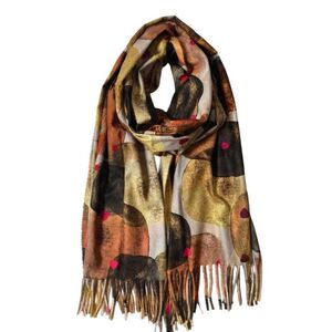 Écharpe d'hiver imprimée de motif géométrique et abstraites avec franges - 3 pièces