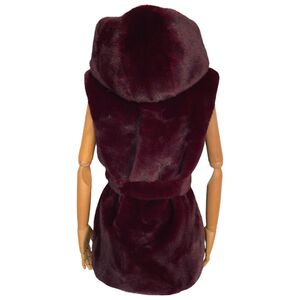 Gilet à capuche en fausse fourrure sans manches avec fermeture à boutons et ceinture