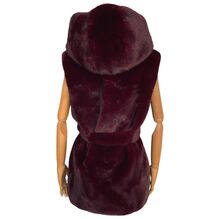 Gilet à capuche en fausse fourrure sans manches avec fermeture à boutons et ceinture