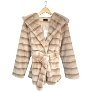 Manteau à capuche en fausse fourrure doux avec une ceinture