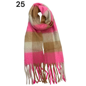 Écharpe douce et colorée à franges avec motif quadrillé - 12 pièces