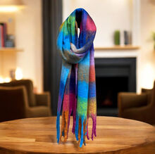 Écharpe douce et colorée à franges avec motif quadrillé - 12 pièces