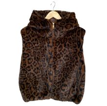 Gilet à capuche en fausse fourrure doux et sans manches avec fermeture zip à taille élastique