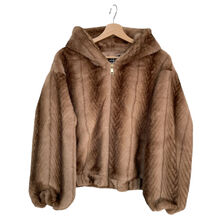 Veste à capuche en fausse fourrure douce au toucher imprimée façon vison